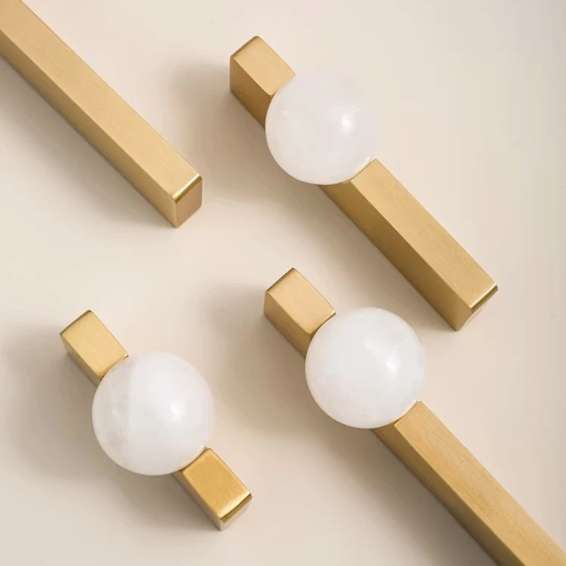 Schrank- und Schubladenlange Griffe, Weißer Kristallball + Messing, Möbelgriffe für Kleiderschrank, Küchen- und Schuhschrank-Türknöpfe, Kleiderschrank-Hardware – Detail 14
