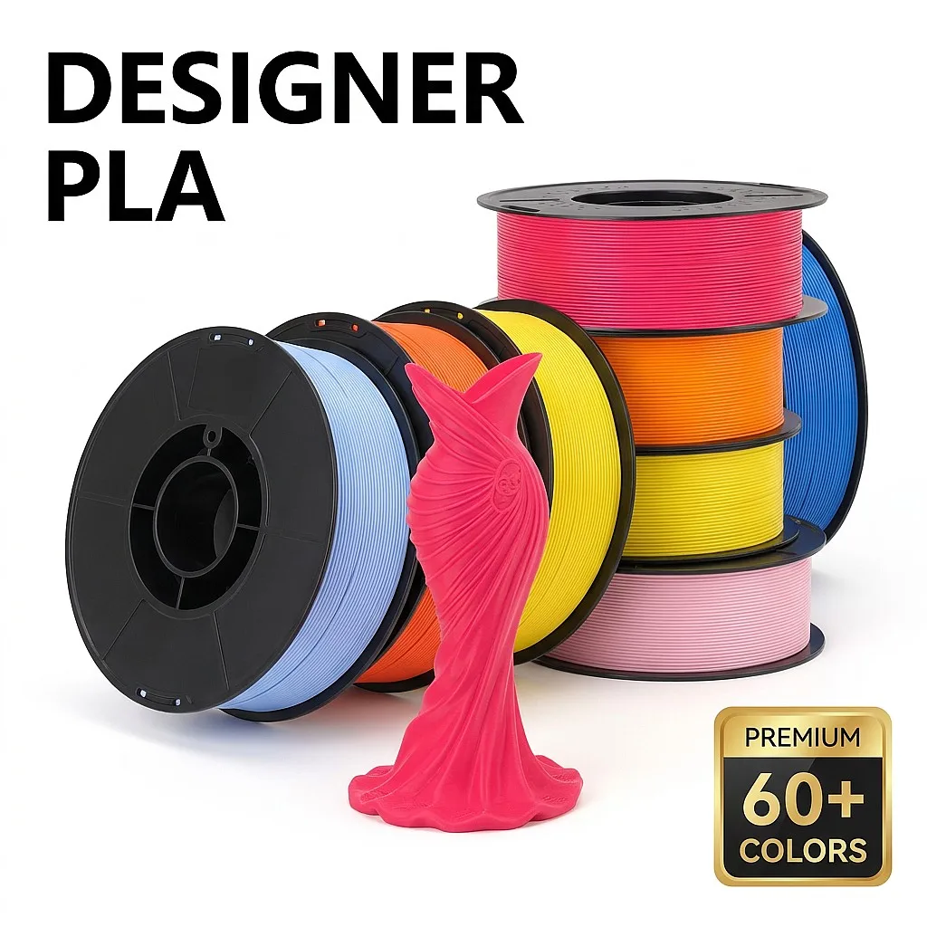 Designer PLA Filament 1.75mm 1kg 60+ Vibrant Colors +/-0.02mm Precision Stable Material for Visual Models