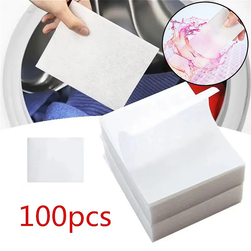 100PCS Color Absorption Paper Portable Colour Catcher Sheet Washing Machine Anti-String Cloth Dyed Absorption Washing Accessorie