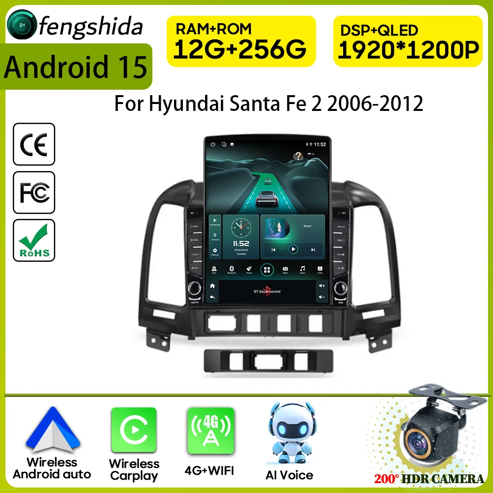 

Автомобильный радиоприемник Carplay 9,7 дюйма для Hyundai Santa Fe 2 2006-2012 гг. Навигация GPS Android 15 Android Auto Bluetooth Видео WiFi Без 2din