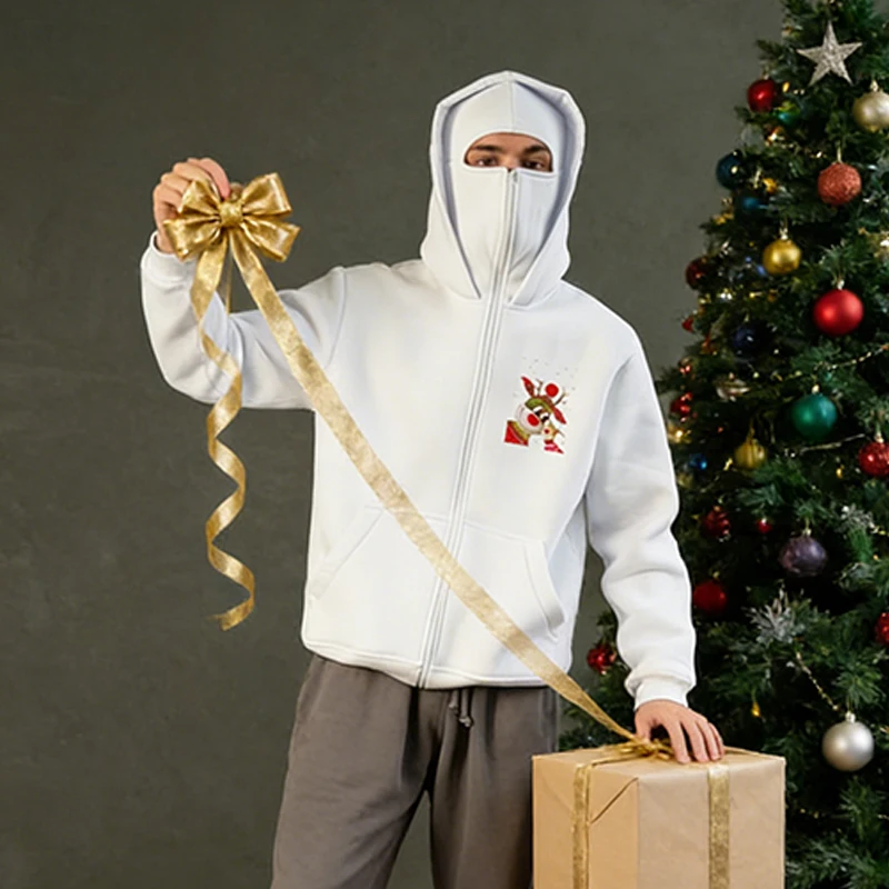 

Модная ретро маска для лица с капюшоном Y2K, дизайнерская спортивная куртка, серая толстовка с капюшоном, мужская толстовка на молнии, зимняя теплая повседневная толстовка ﻿ ﻿ Рождество