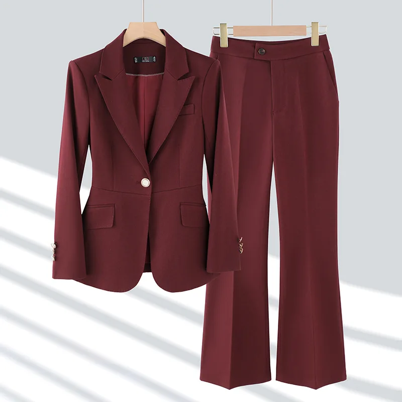 Wine Red Suit Jacket for Women Spring and Autumn2024New Suit Suit Suit President Temperament Office Wear Work Clothes