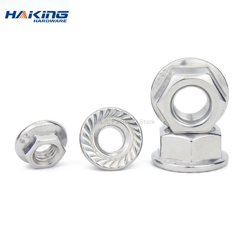 10/25/50/55pcs Stainless Steel Hexagon Flange Nut M3 M4 M5 M6 M8 M10 M12 Zinc Plated Carbon Steel Flange Nut DIN6923