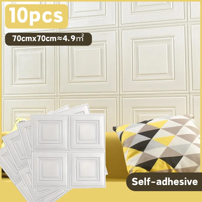 

70x70cm 3D Self Adhesive Soft Foam Brick Pattern Wallpaper Stain-resistant Wall Stickers White Waterproof Stickers Room Decor