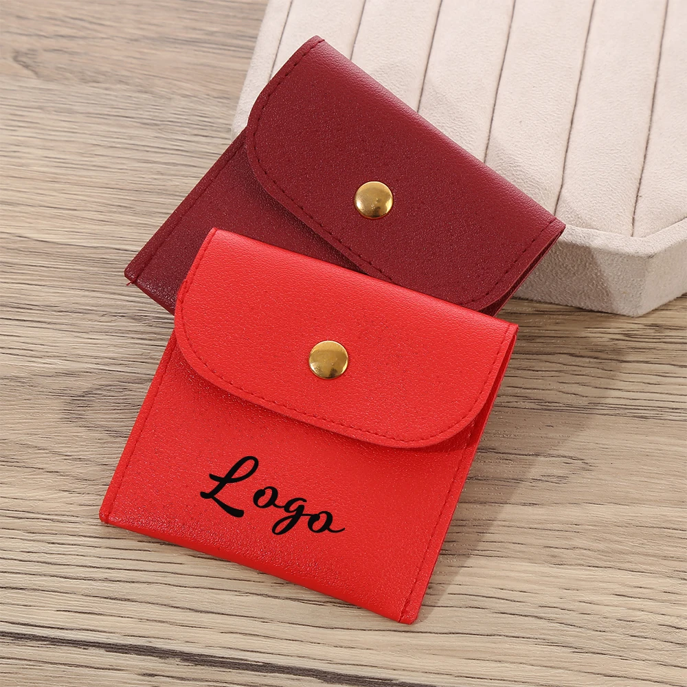 

Hot Sale Leather PU Bags with Your Own Logo Bulk Jewelry Package Gift Bag Snap Button Organizer Dust Travel Pouch Wedding Favors