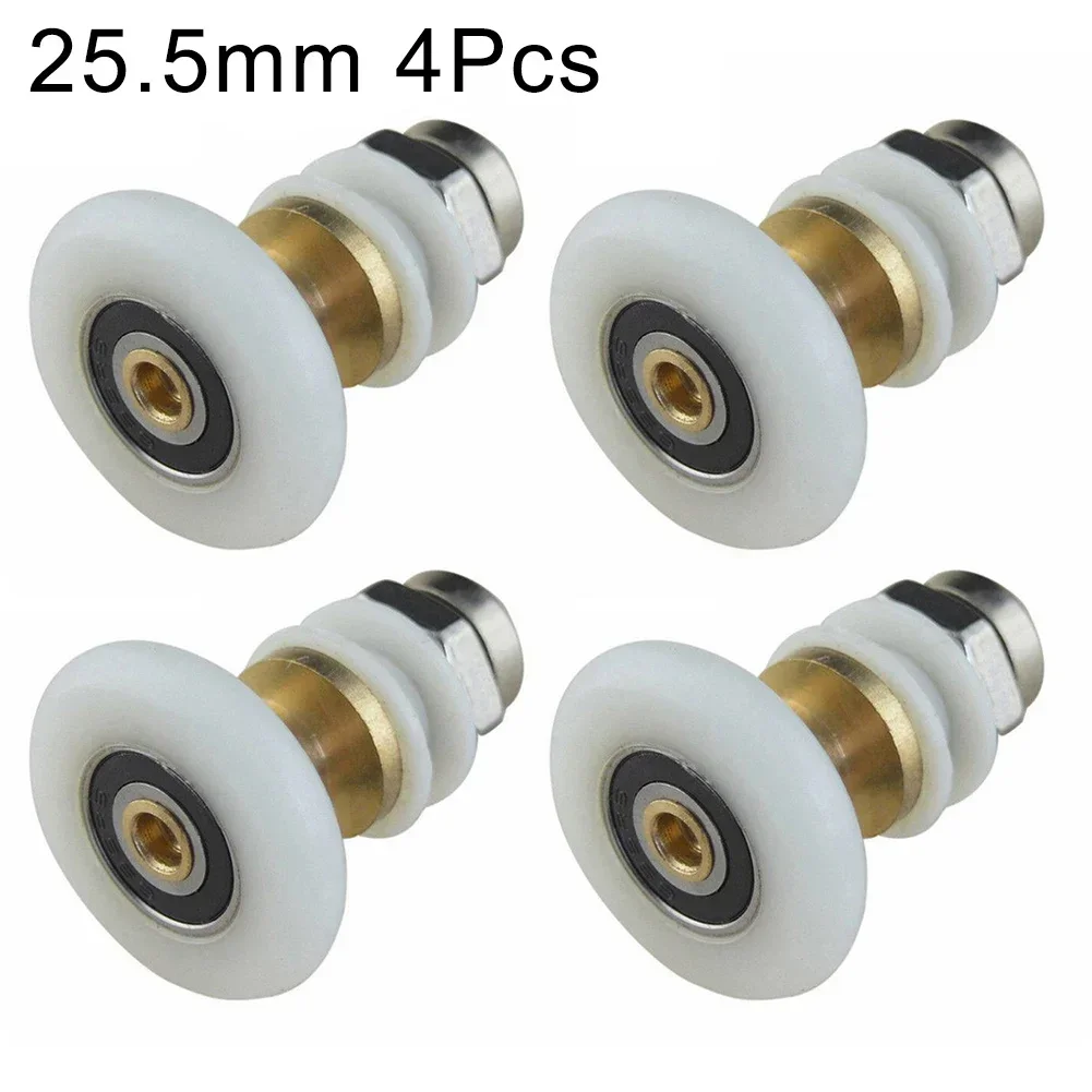 Shower Room Pulley Rollers Set of 4 for Glass Sliding Doors Featuring Copper and Plastic Components for Quiet Operation