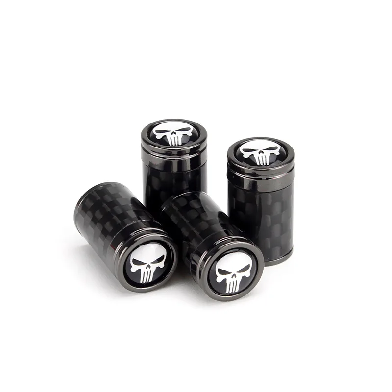 4PCS Carbon Fibre Pattern Skull Valve Stem Caps, Metal Car Air Stem Cap Cars SUV Trucks Bikes Motorcycles Bicycles Car Universal