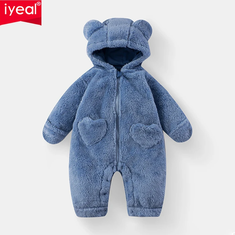 

IYEAL для маленьких мальчиков и девочек, осенне-зимний теплый флисовый комбинезон с капюшоном и плюшевым мишкой, детский комбинезон, пижама с флисовым чехлом