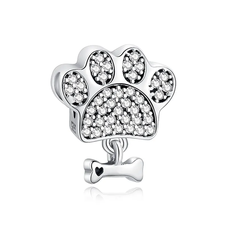 Original 925 Sterling Silber Charms Liebes-Tiermotiv Hund Katze Pfotenabdruck Anhänger Perlen Passend für Marken-Armbänder Halsketten Damen DIY Schmuck