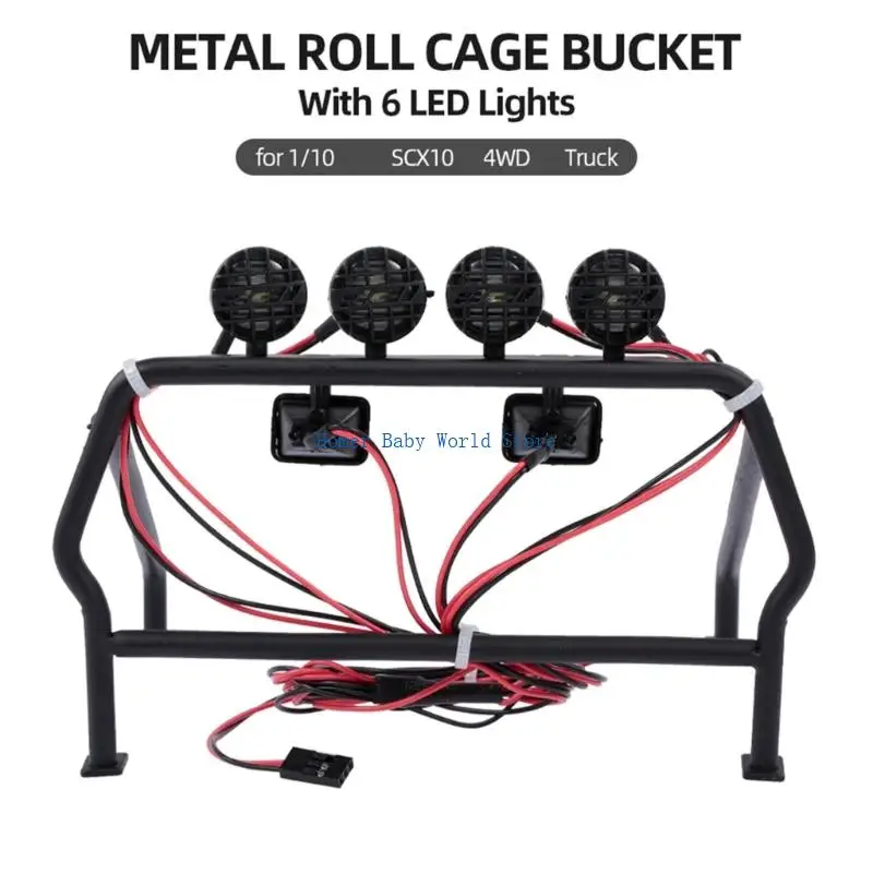 B2QD Metal Roll Cage with 6 Lamp For 1/10 Remote Control Crawlers Modified Accessories