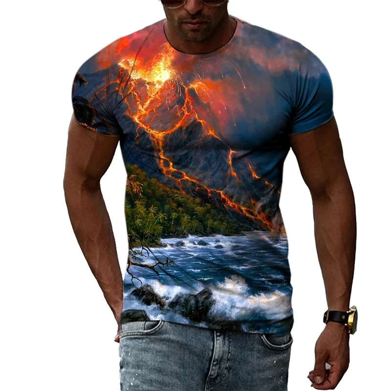 

Fashionable New Natural Landscape Pattern Men's T-shirt Summer Hip-Hop Casual Round Neck Loose And Comfortable Short Sleeve