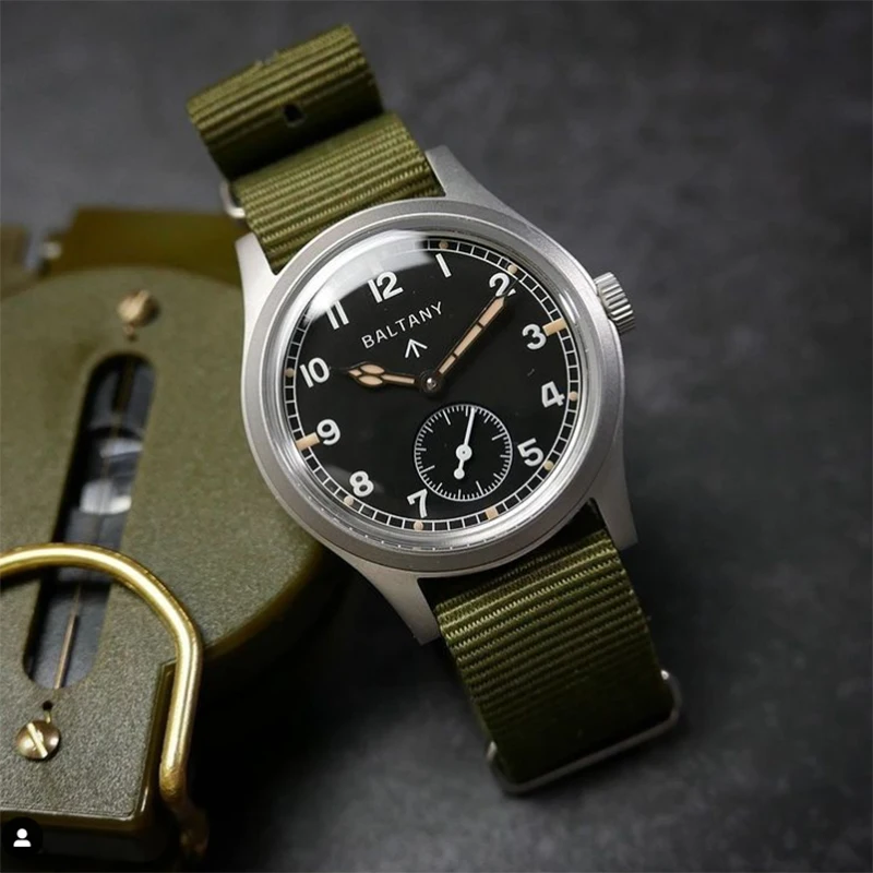 Baltany S2025 Herren Automatik Vintage Armbanduhr 36mm WW2 Militär Felduhr Retro Dirty Dozen Saphirglas Leuchtend Tägliches Outdoor-Tragen