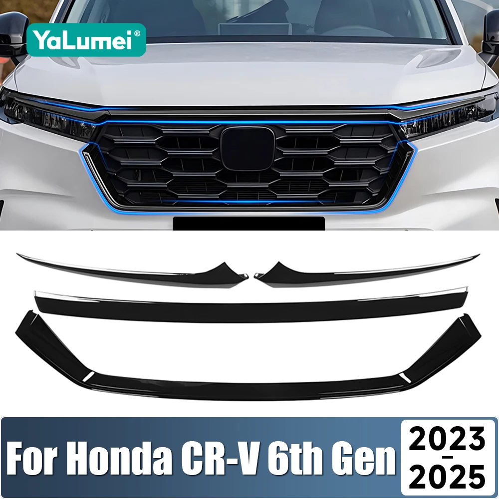 For Honda CR-V CRV 6th Gen 2023 2024 2025 Hybrid ABS Car Racing Grills Front Grille Trim Strips Cover Frame Exterior Accessories