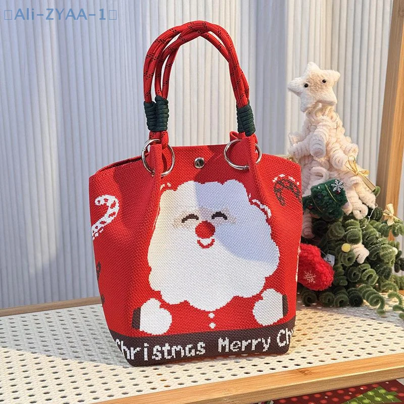 

【ZYAA-1】Reindeer Santa Claus Knitted Bucket Bag For Women Fashion Large Capacity Portable Handbag Christmas Knitted Gift Bag