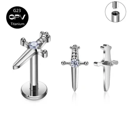Titanium G23 Internal Thread Ear Cartilage Nail With Sword Inlay ZC Male And Female Puncture Jewelry Ear Nail Lip Nail
