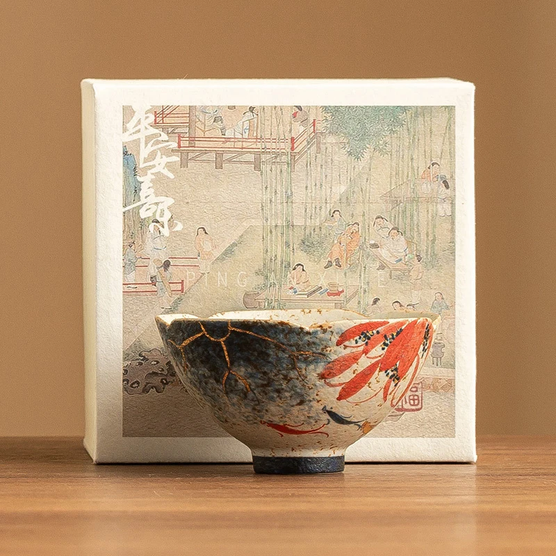 

Hand Painted Lotus Koi Fish Tea Bowl Cup High-end Exquisite Chinese Kung Fu Tea Set Ceramic Teaware Souvenir Gift