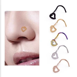 1Pcs 20G Trendy Surgical Steel Multicolor Nose Stud Nose Rings for Women Girl Heart Screw Bend Nose Piercing Jewelry Punk Gifts