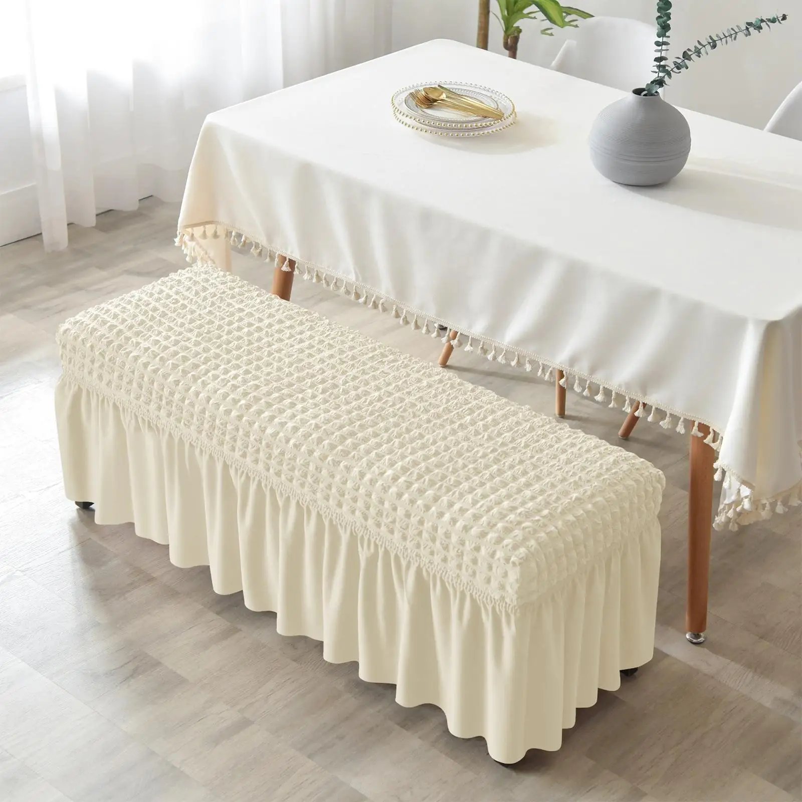 Long Bench Cover Stretch Seat Case Protector Removable Elastic Chair Covers Piano Bench Slipcover for Hotel, Living Room, Decor