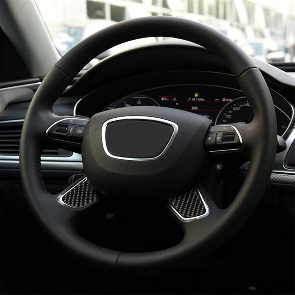 Carbon Fiber Steering Wheel Button Cover Sticker Trim for Audi- A6 2012 2013 2014 2015 2016 2017 2018