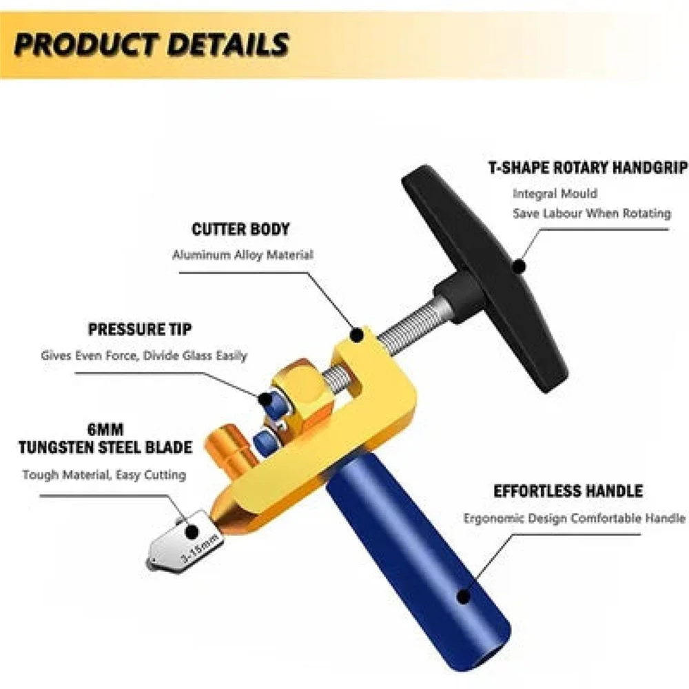 Cortador profesional de azulejos de cerámica y vidrio 2 en 1, herramienta manual de construcción portátil para corte perfecto, abridor de azulejos