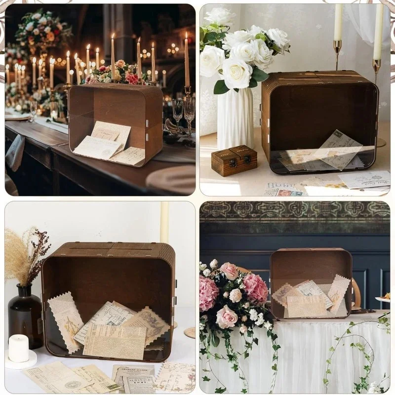 Wooden Wedding Card Box With Acrylic Window Rustic DIY Assemble Money Gift Card Holder For Wedding Party Reception Decor view 4