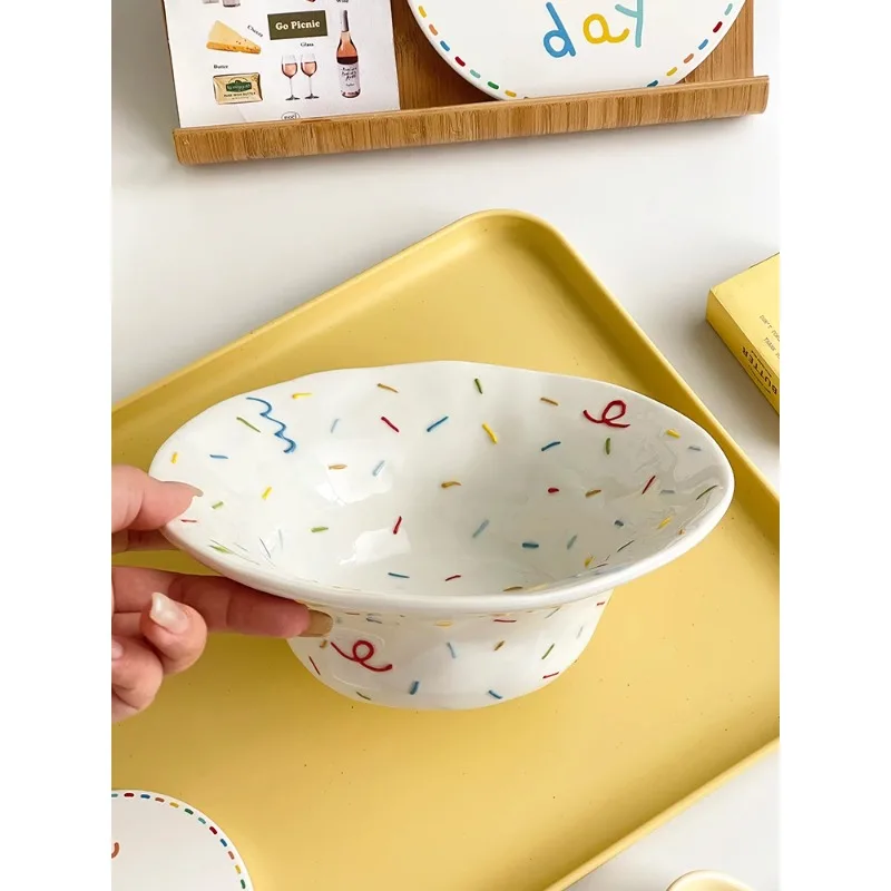 

Grass Hat Bowl High Aesthetic Fruit Salad Bowl Ins Ceramic Home Dessert Cereal Yogurt Bowl