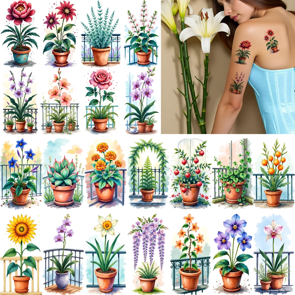 9 قطعة الوشم المؤقت أصائص زرع ملصقات الوشم المؤقت أنماط الأزهار مقاوم للماء ملصقات الجسم طويلة الأمد للسيدات