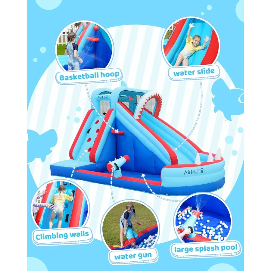 Casa di rimbalzo, casa gonfiabile gonfiabile a tema squali con scivolo, parco acquatico per bambini con scivoli d'acqua Castello di buttafuori