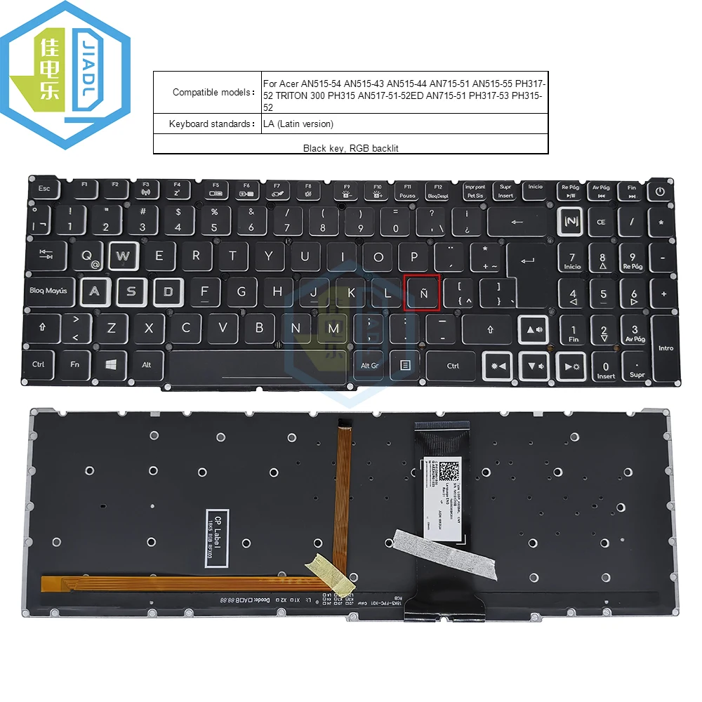 Imagem -05 - Teclado Rgb Colorido para Acer Nitro Eua ru sp la po Borda Branca An51554 An515-55 An517 An715-51-56yw Lg5p-p90bbl