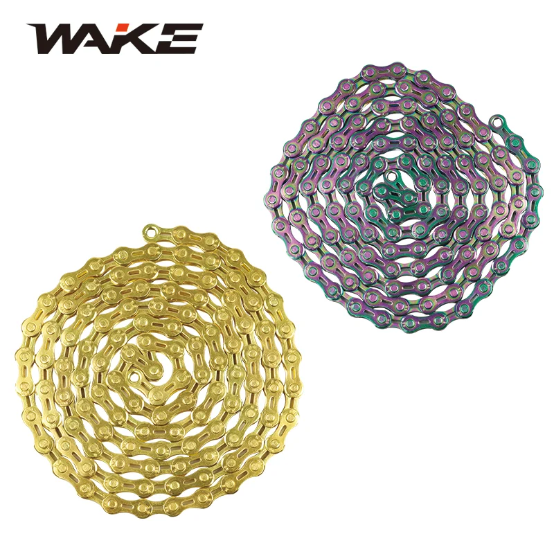 Wake MTB Ultraleve Mountain Bike Cadeia, Aço Carbono, Cor Dourada, Bicicleta de Estrada, Ciclismo, 116L, 6S, 7S, 8S Velocidade