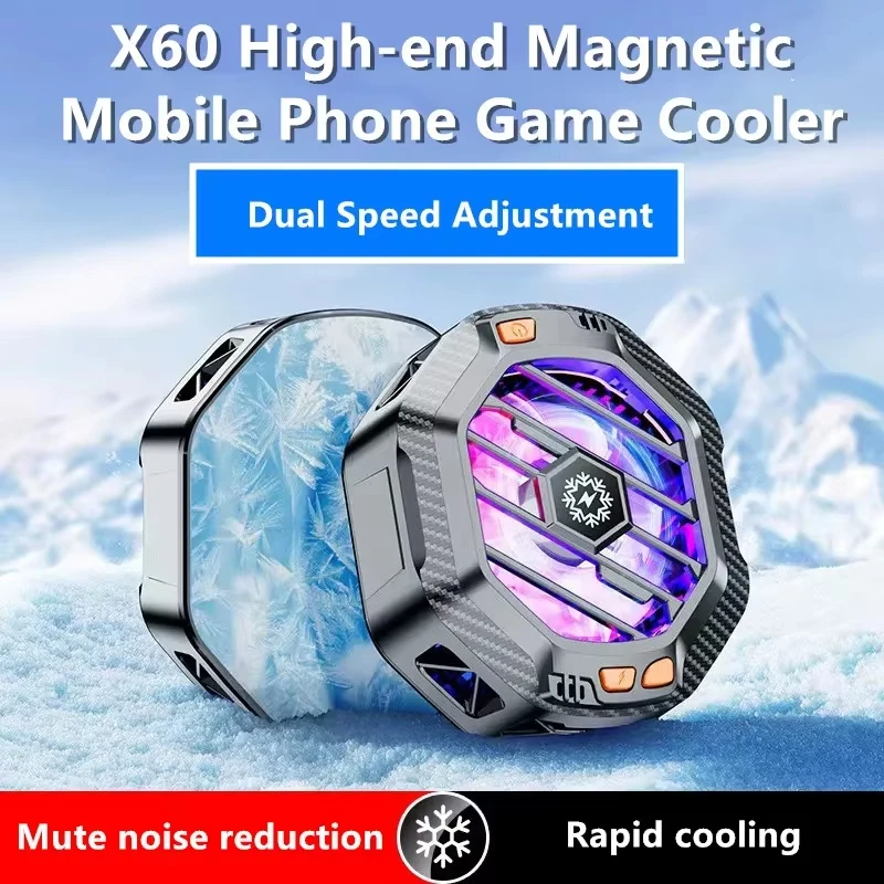 

Mobile Phone Magnetic Semiconductor Dual Speed Cooling Fan Radiator w/ RGB Colorful Light for IPhone Android Cool Heat Sink