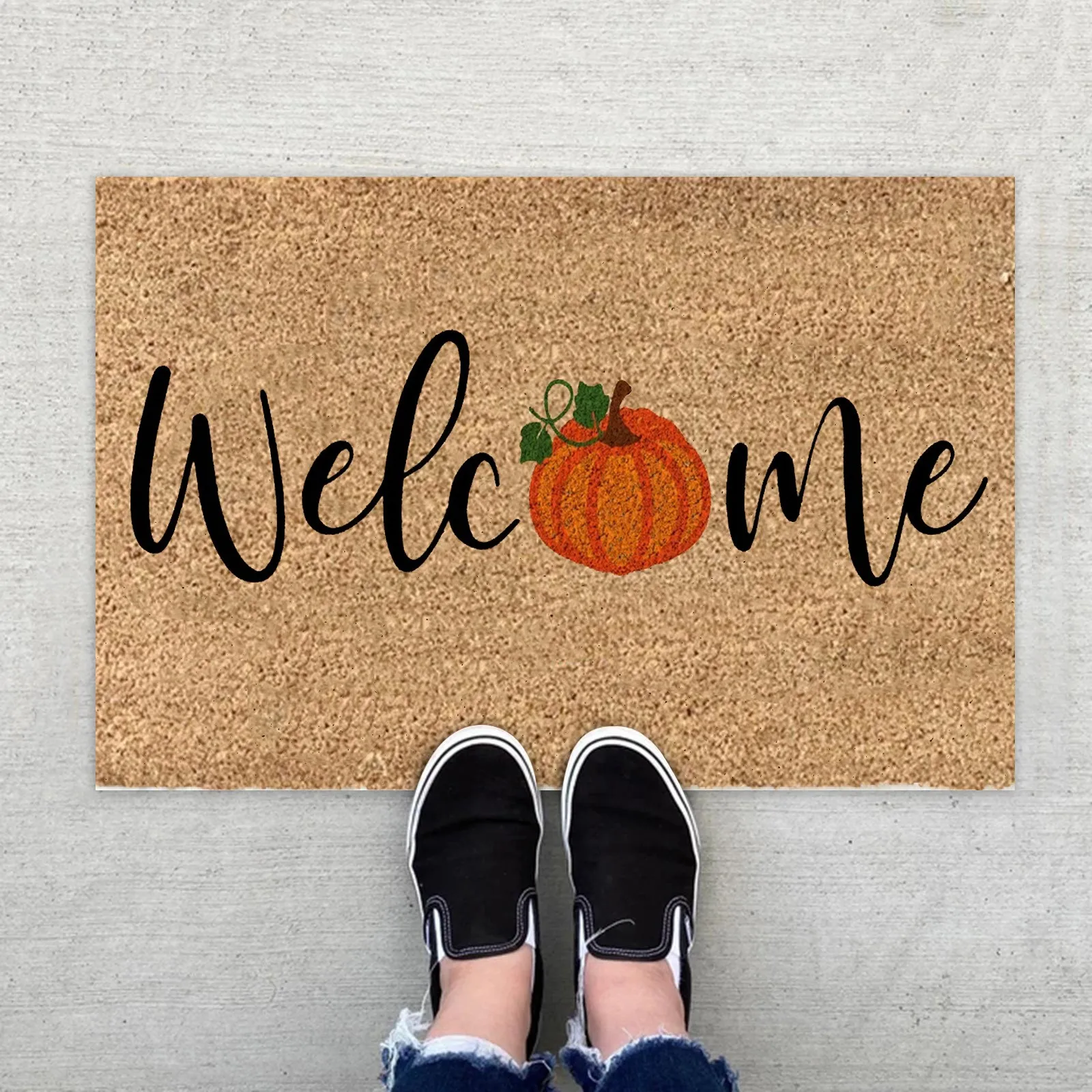 1 Pcs Welcome Door Mat Pumpkin Floor Mat Fall Seasonal Thanksgiving Halloween Indoor Outdoor Entrance Mat Fall Decor Mat