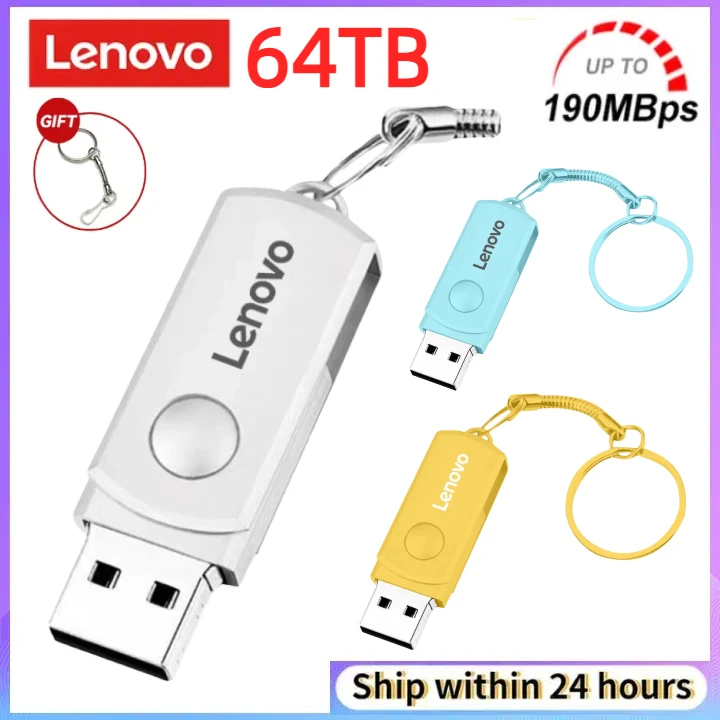 Оригинальный USB-флеш-накопитель Lenovo объемом 64 ТБ, металлические USB-флеш-накопители, высокоскоростная флешка, портативный USB-накопитель, аксессуар