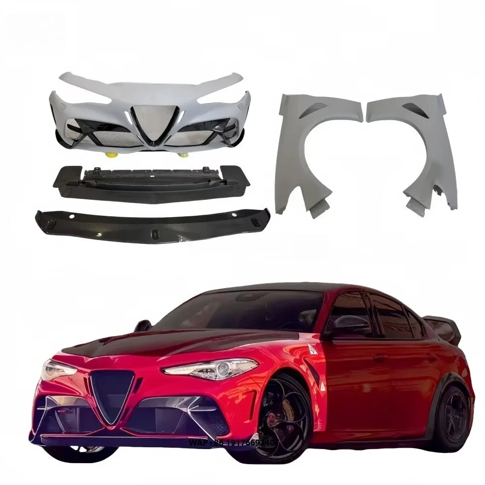 KQX For  Giulia Clover Upgrade GTAM Body Kit Carbon Fiber Front Bumper Fender Front Spoiler Hood