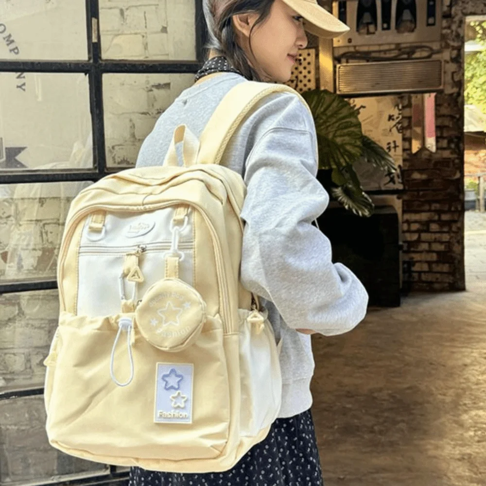 

Рюкзак женский Creative Star с кошельком для мелочи, в корейском стиле, нейлоновый, на плечо, с мультяшным принтом, в стиле Харадзюку, для школьников средних классов