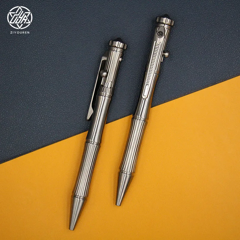 titanium alloy tactical pen business bolt pen metal press simples portatil outdoor edc multi funcao rotativa giroscopio pen 01