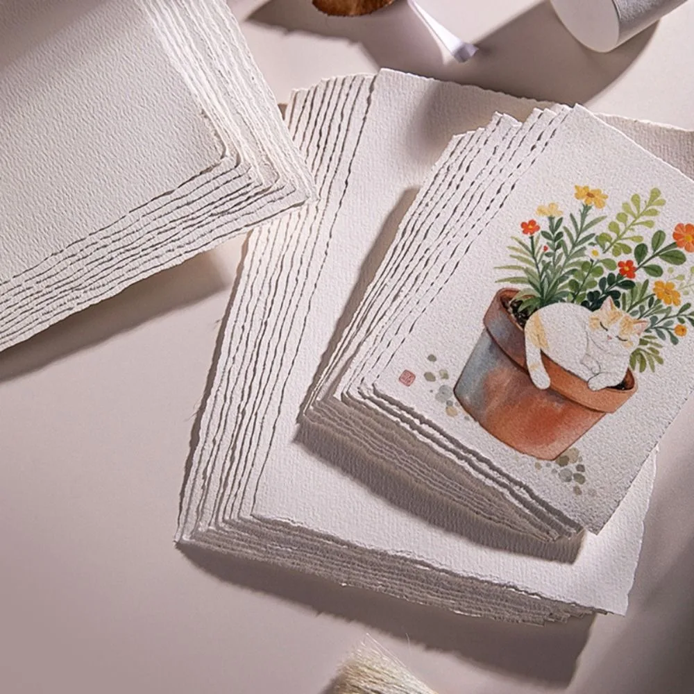 10pcs Simple Cotton Watercolor Paper A4/A5/A6 Hand-torn Edges Drawing Paper Medium-texture Painting Paper Students
