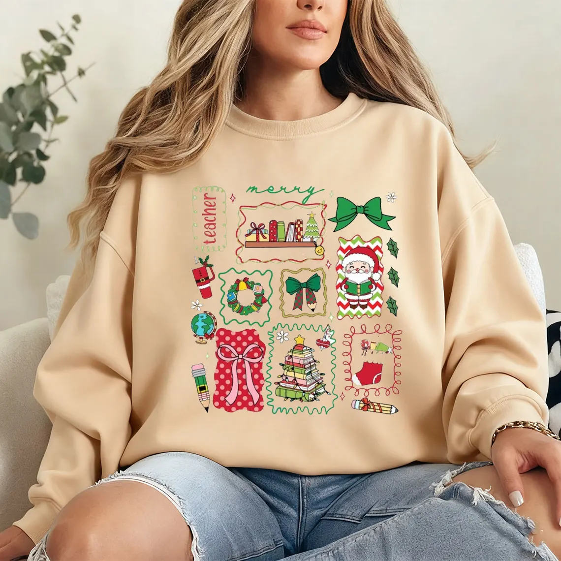 Merry Teacher Christmas Teacher Coquette مريح جديد في هوديس وبلوزات أساسيات ملابس الشارع الكلاسيكية الكلاسيكية