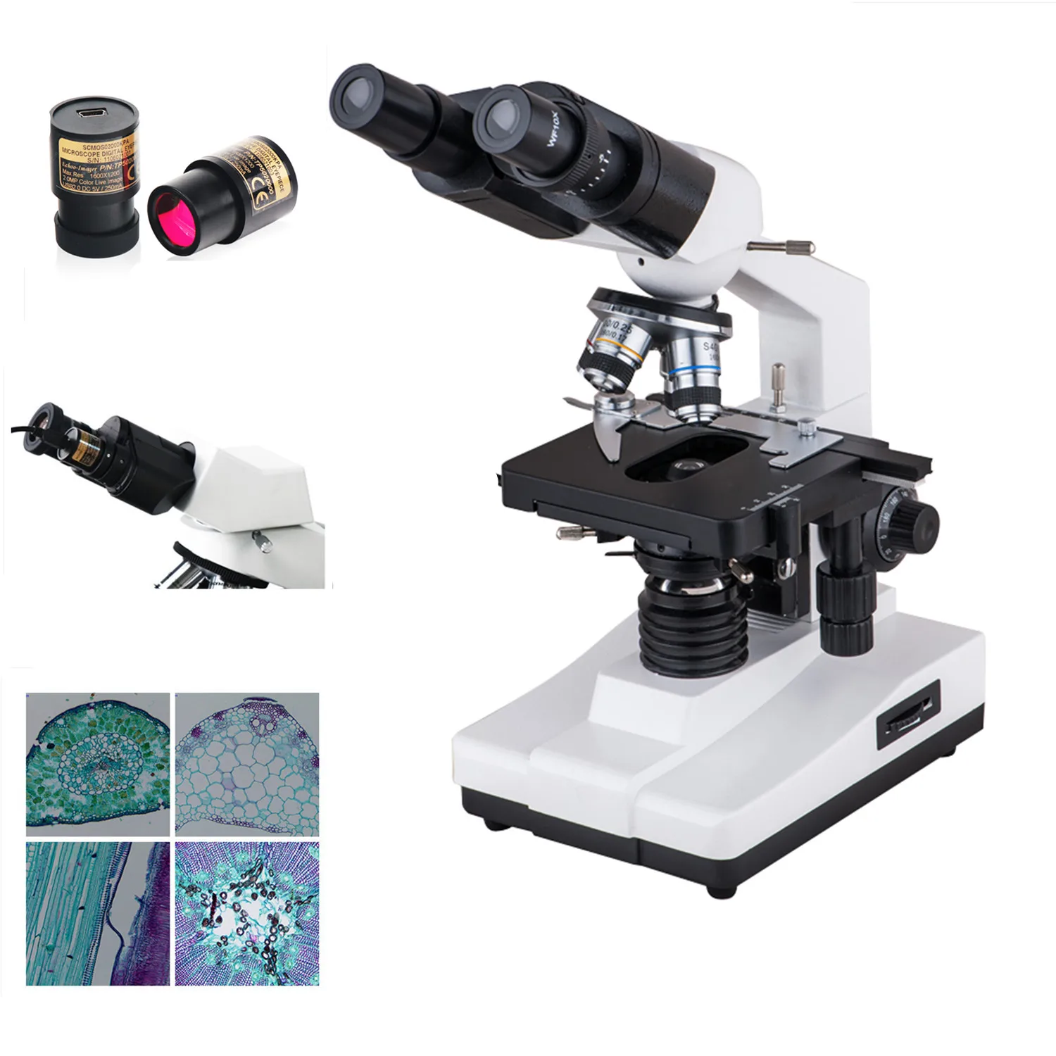 XP202 LED Binocular Biological Microscope 40X-1600X with 5mp Digital Eyepiece Camera