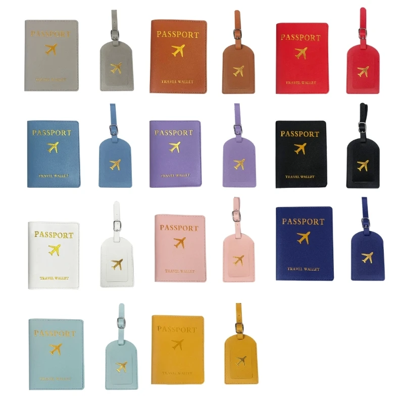 E74B PU Leather Covers Holder Luggage Tag Card Protector for Wedding Couples Travel Wallet