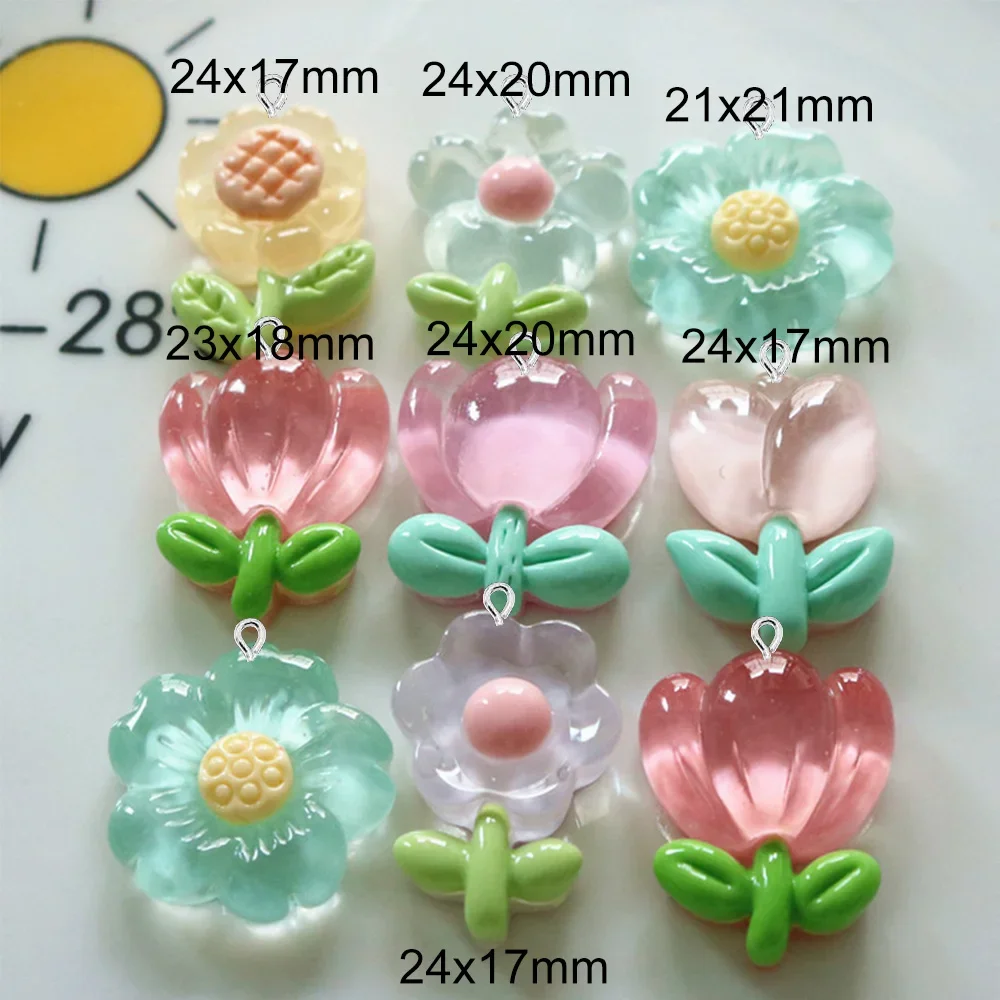 10PCS Clear Flower Series Flatback Charms For Earrings Bracelet Hairpin DIY Jewelry Making Gift Pendants Decoration Accessories