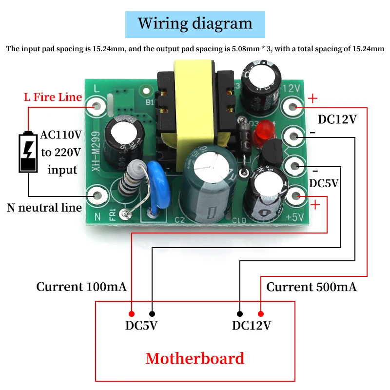 1-5Pcs AC-DC 110-220V Switching power supply module AC-DC isolation input output 5V /12V /100mA /500mA