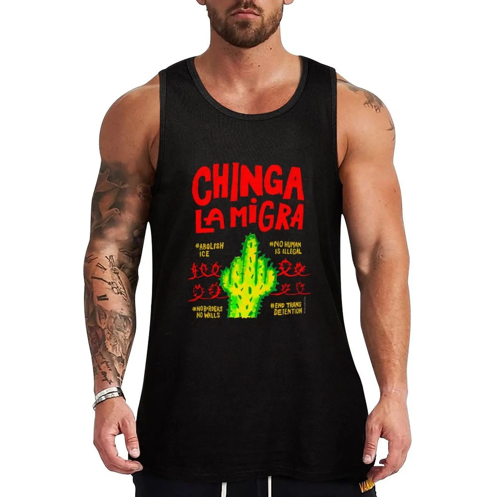 

Abolish Ice T-ShirtChinga La Migra Tank Top Gym wear sports vest Top summer Men's singlets
