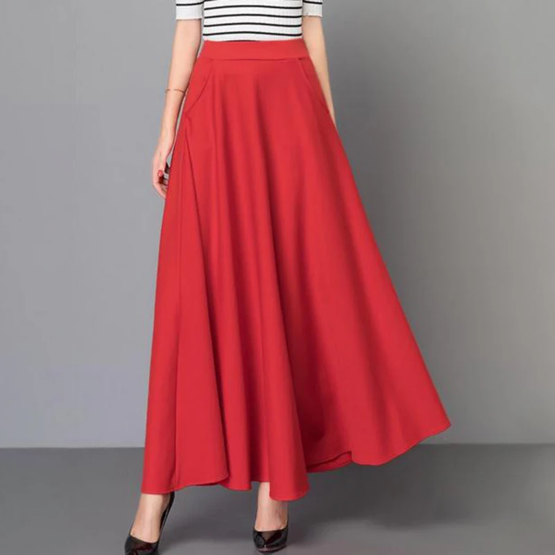 Ladies Skirt Women's Evening Autumn Solid Fashion Summer High Waist Retro Long Casual Loose A-Line Swing Pleated