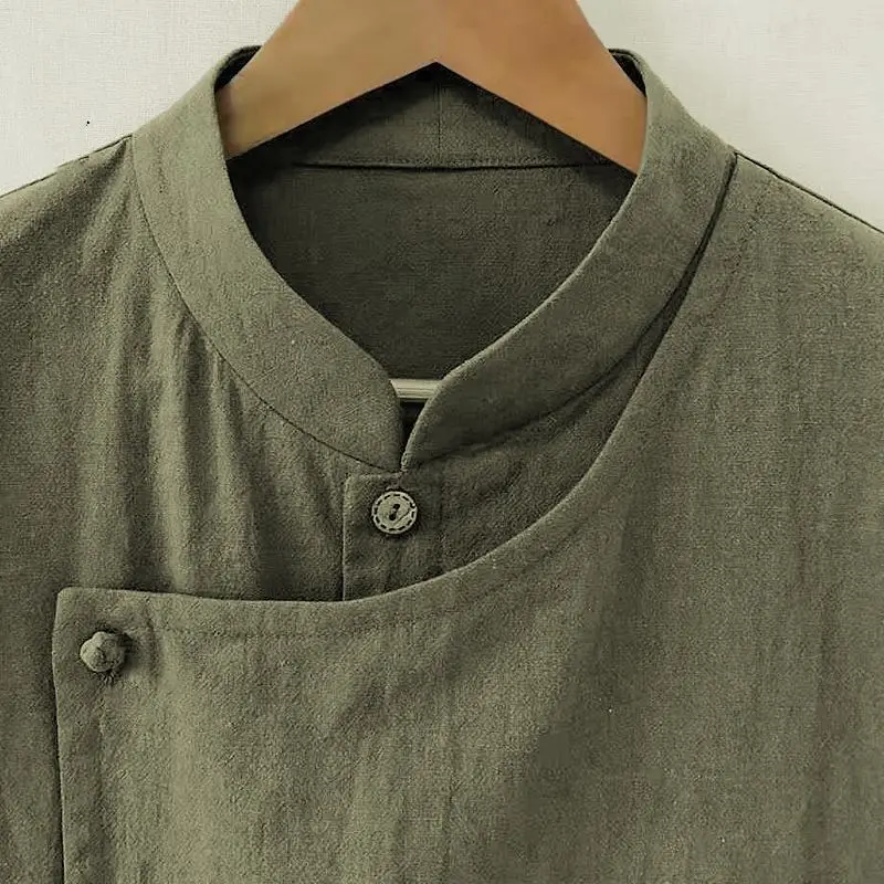 2025 봄/가을 신상 여성 린넨 셔츠 루즈핏 스탠드 칼라 오버사이즈 셔츠 탑