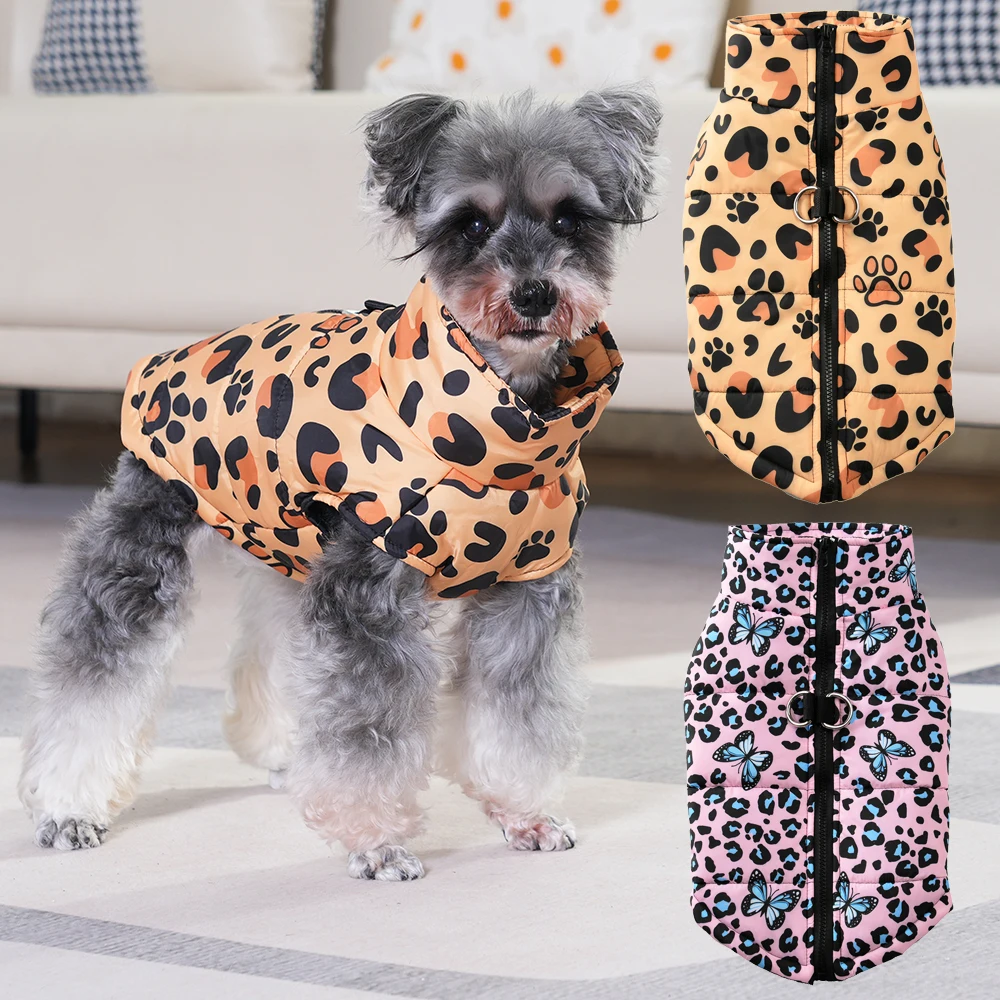 Warm Dog Clothes For Small Medium Dogs Winter Waterproof Windproof Leopard Print Puppy Jacket Schnauzer Yorkshire Pet Costume