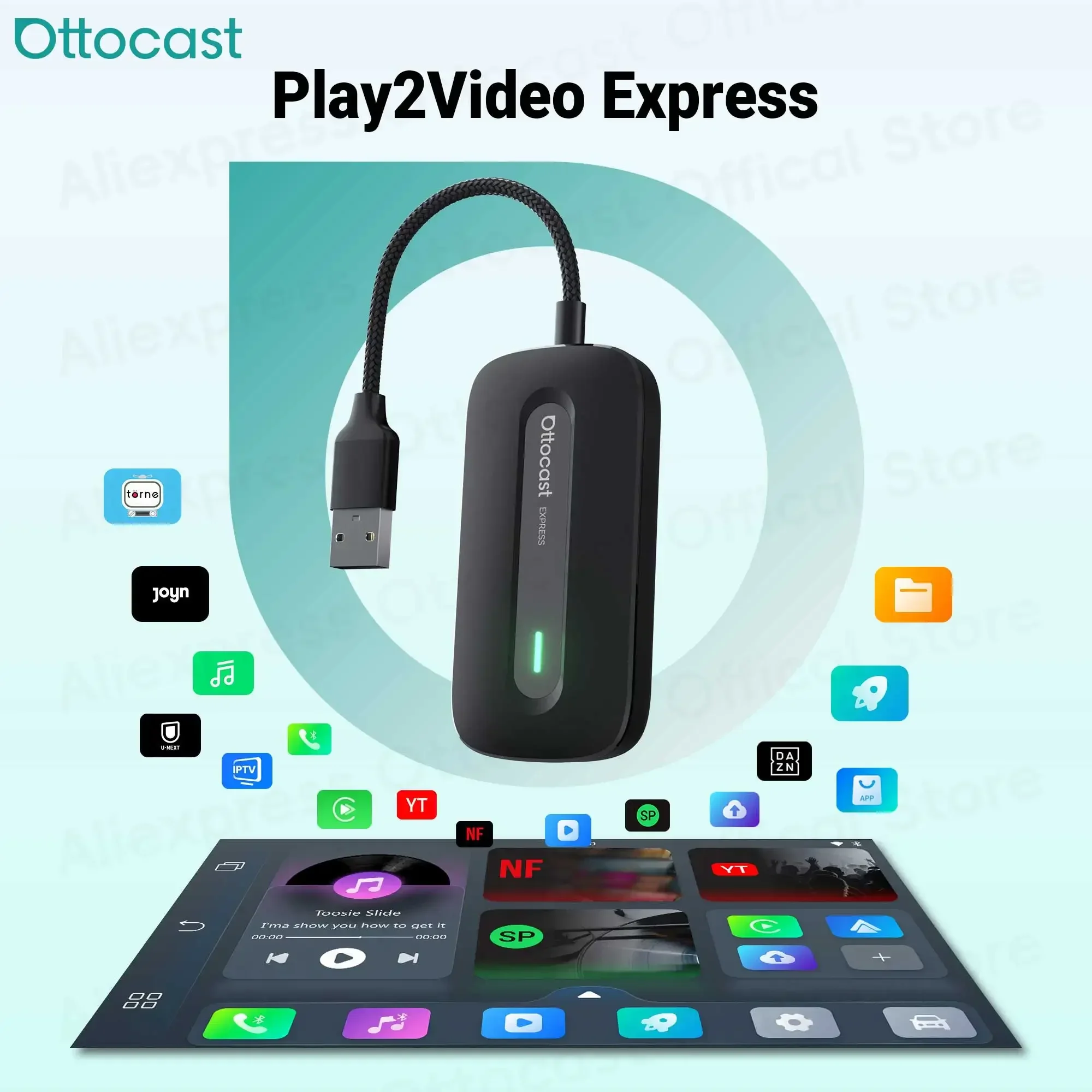 

OTTOCAST Play2Video Express Ultra 3.0 беспроводной адаптер CarPlay Android Auto для Youtube Netflix автомобильные аксессуары для Benz VW Audi