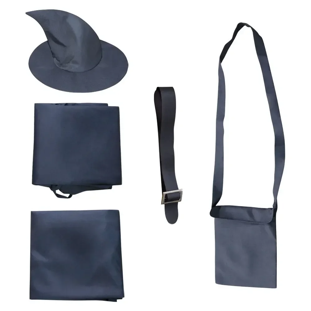 

2026 Role Play Hobbit Long Gray Cloak Jumpsuit with Hat Belt Anime Gandalf Wizard Cosplay Costume Halloween Fancy Dress for Man