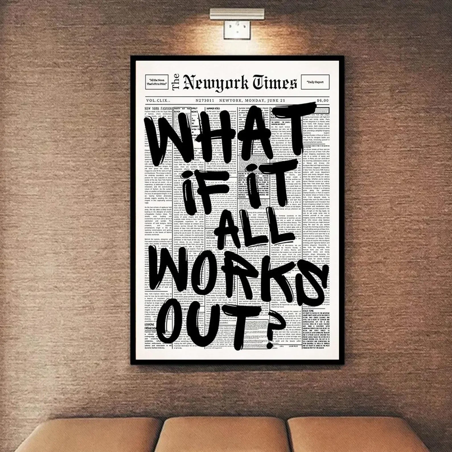 Póster de periódico - ¿Qué si todo termina bien? - Arte de pared en lienzo con cita positiva, impresiones minimalistas afirmativas, decoración neutra para dormitorio