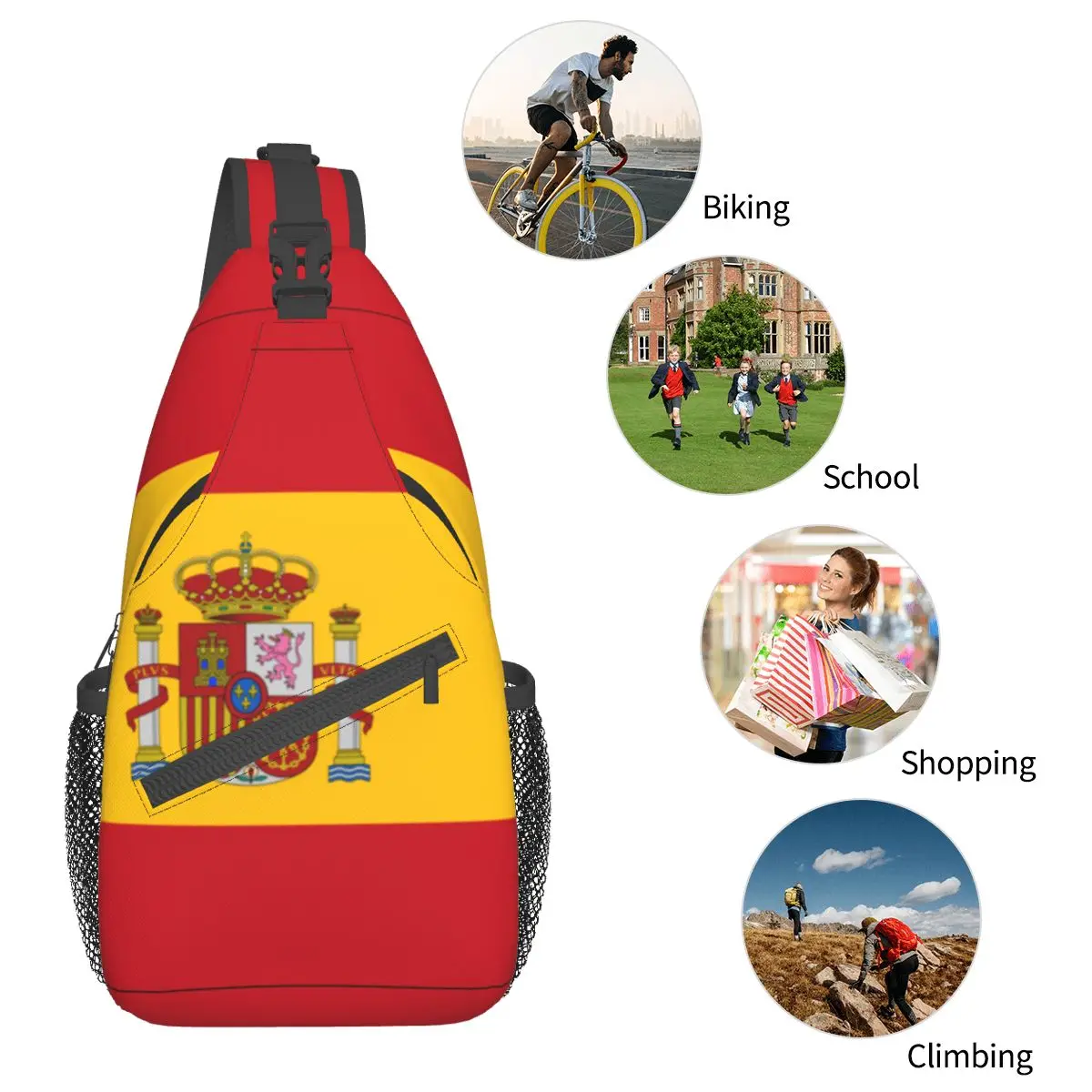 Vlag Van Spanje Crossbody Sling Bags Patroon Borsttas Schouderrugzak Dagrugzak Voor Reizen Wandelen Fietspakket